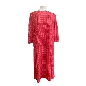 70's Grannycore  Liz Robert's Dress‎ Sz 10 Red polkadot Hippie Mod Retro